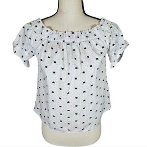 Iris On/Off Shoulder Cropped Top, White/Black Cats, Size Small